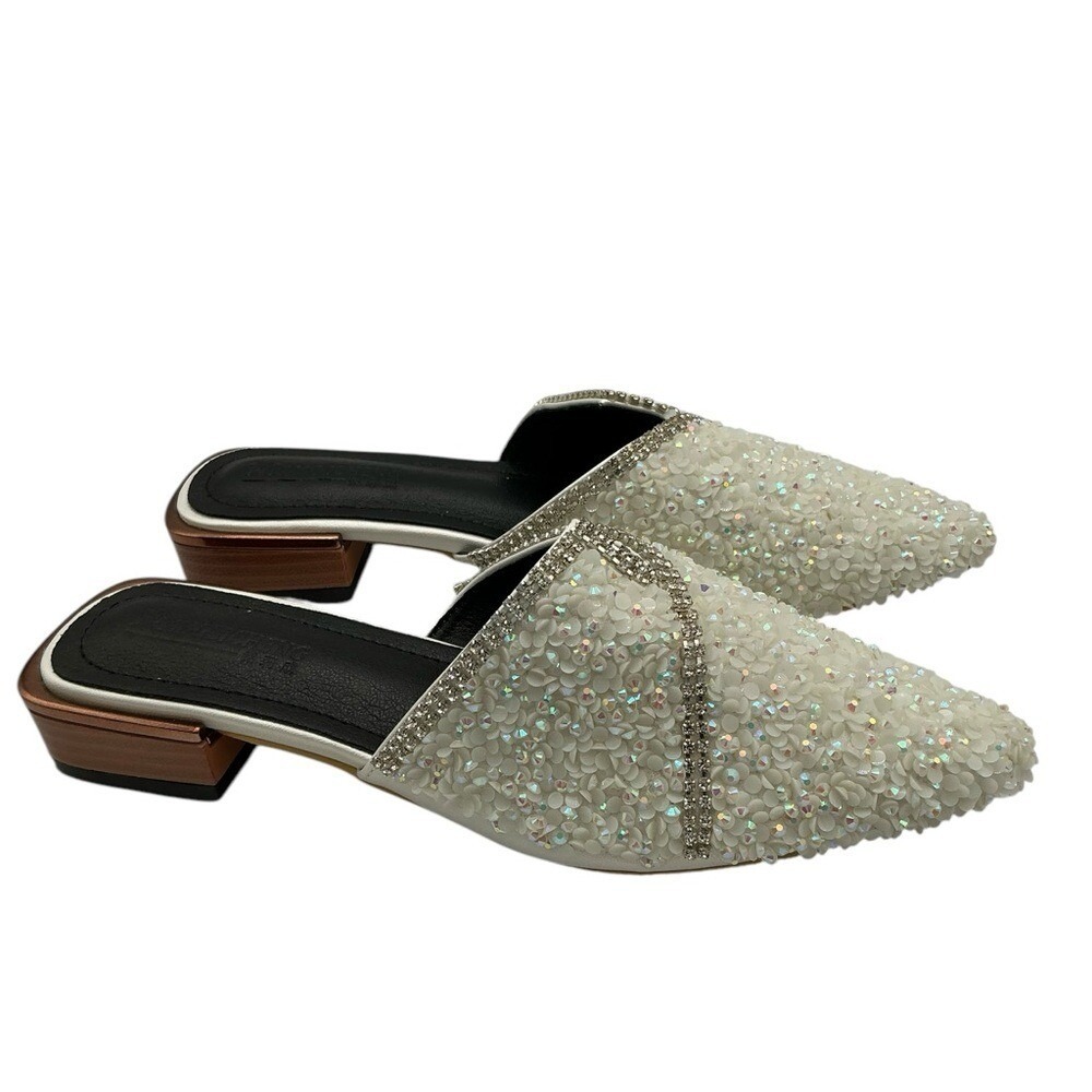 NWT Rhinestone Mules Pointed Toe‎ Backless Flat Slip On 7.5